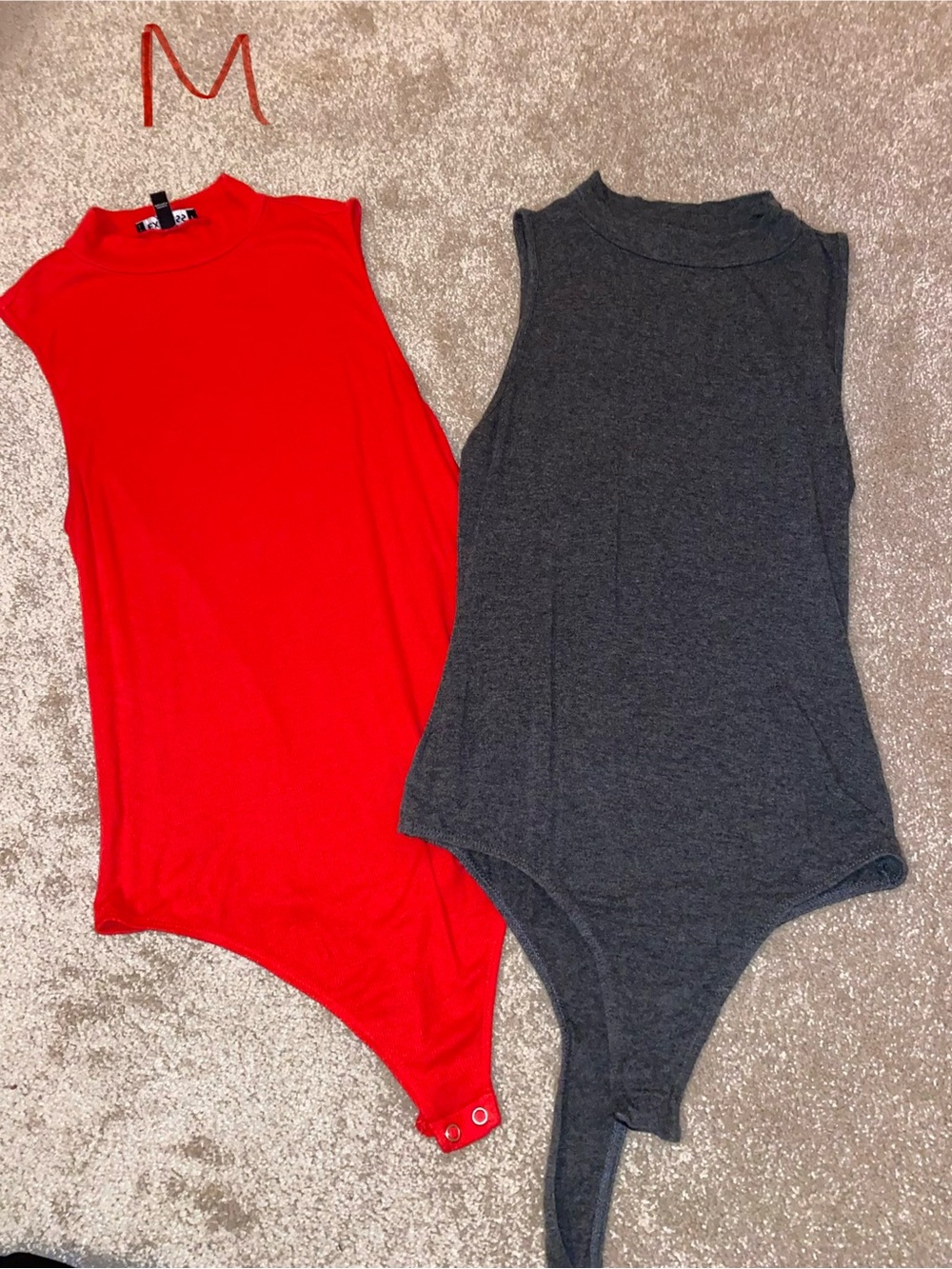Express Sleeveless Bodysuit Duo - Red and Charcoal